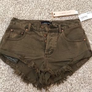 Olive green denim shorts